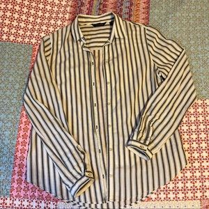 Blue Gold & Cream Striped Button Up